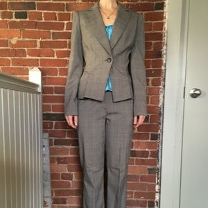 80s Nine West Tailored Grey Gray Plaid Fall Suit Set Blazer/Pants/Blue Cami 2